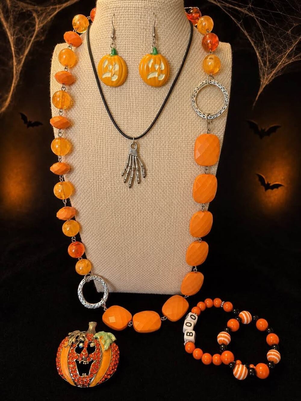 Halloween Jewelry Set - Pumpkin & Skeleton Theme 6 piece lot